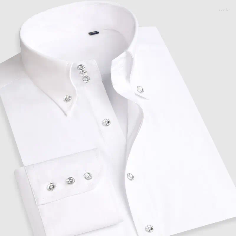 Men's Casual Shirts Dress Shirt Men Button-down Collared Formal Business Long Sleeve Korean Fashion Slim Fit Male Designer White