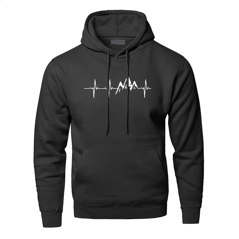 Mens Mountain Heartbeat Print Hoodies Sweatshirt Spring Autumn Long Sleeve Hooded Sweatshirt Black Gray Hoodie Sportswear 250113