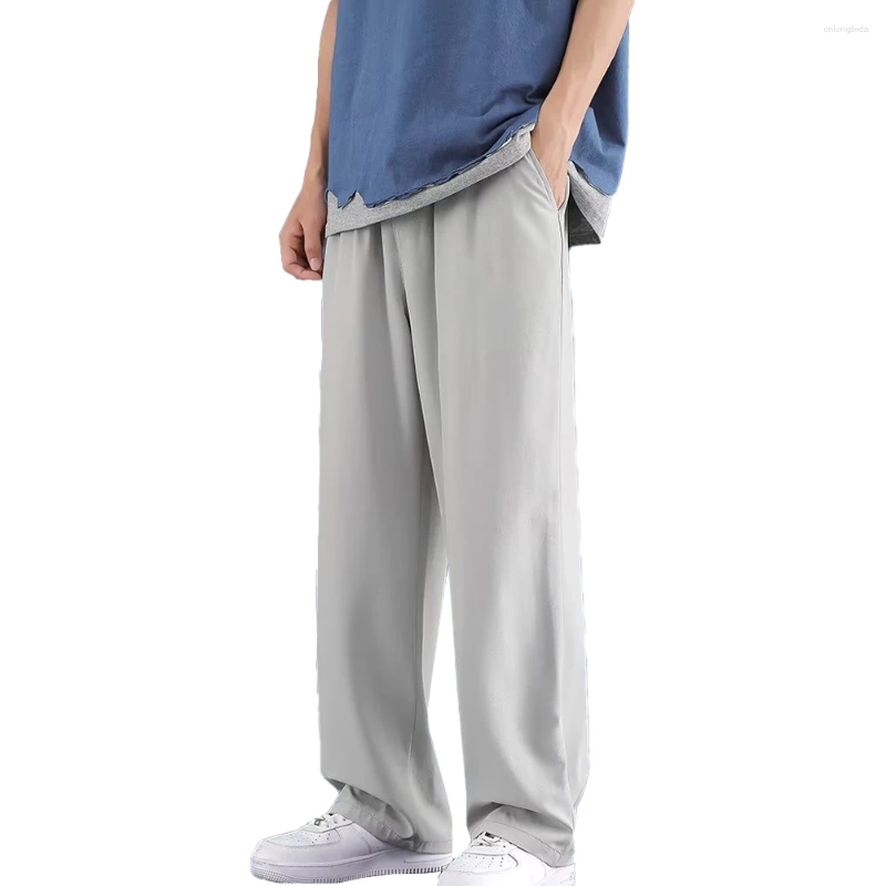 Mens Pants Casual Man Ice Silk Wide Leg Solid Elastic Waist Plus Size 5XL Sweatpants Jogger Trousers Sport Gym Baggy For Men