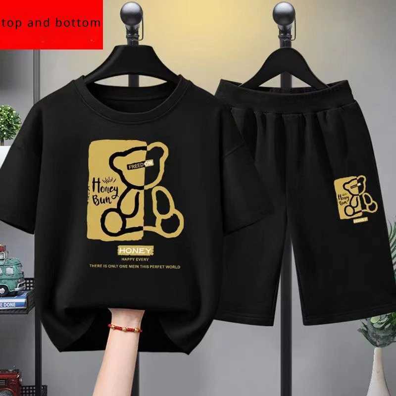 Summer Baby Boy Clothes Set Children Girls Cartoon Bear Printed T-shirts and Shorts 2pcs Suit Kid Casual Top Bottom Tracksuits R250606