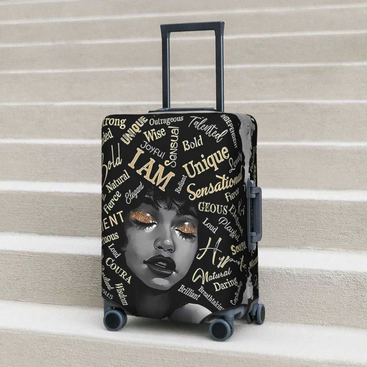 African American Woman Suitcase Cover Holiday Black Girl Elastic Luggage Supplies Cruise Trip Protection Xmas GiftXJ240723