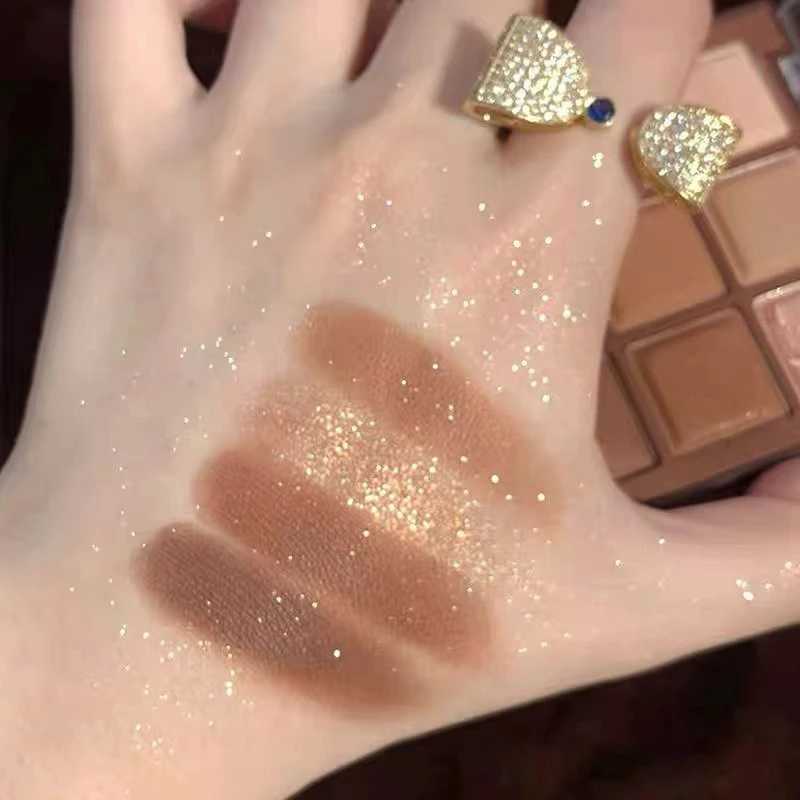 9-color glitter eye shadow palette chocolate brown shimmer matte acrylic eye shadow palette waterproof Korean cosmeticsW240730