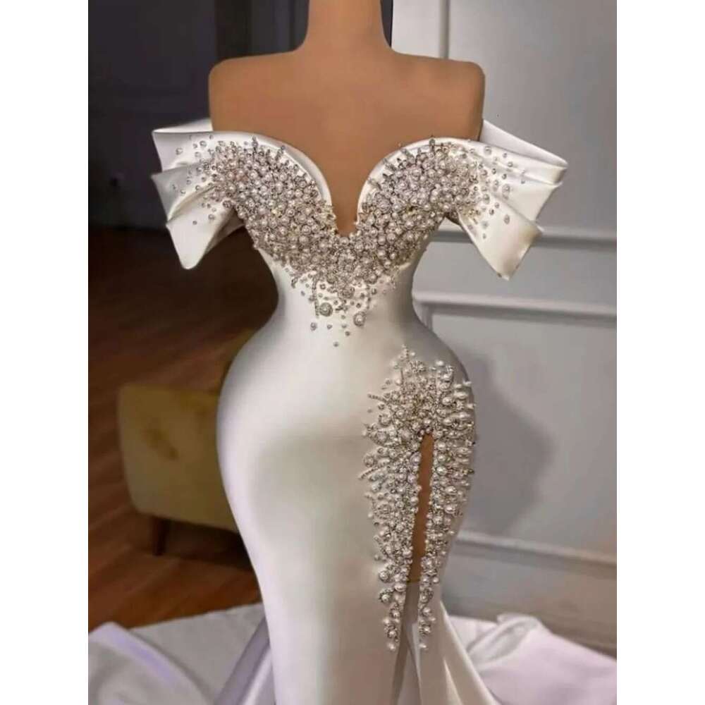 Ful Off The Shoulder Bridal Dress Sparkly Beads Pearls Wedding Gown 2024 Elegant Mermaid Long Bride Robe Vestido De Novia 0723 6660311