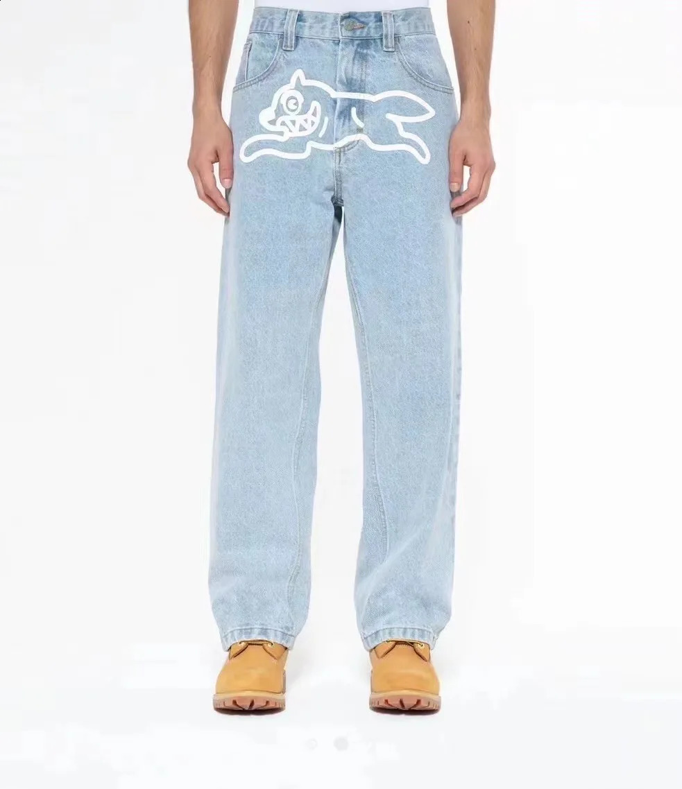 American Mens Flying Dog Jeans Graphic Printed Y2k Pants Wide Leg Loosen Fit Denim Clothing For Male 240722