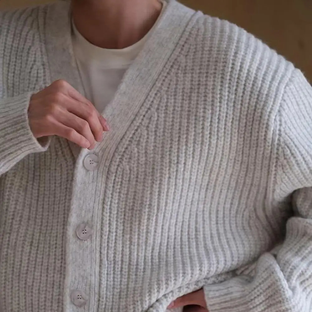 Winter Fall Men Cardigan Sweater Single-breasted V Neck Buttons Thick Knitted Long Sleeve Solid Elastic Warm Casual Sweater Coat 240716