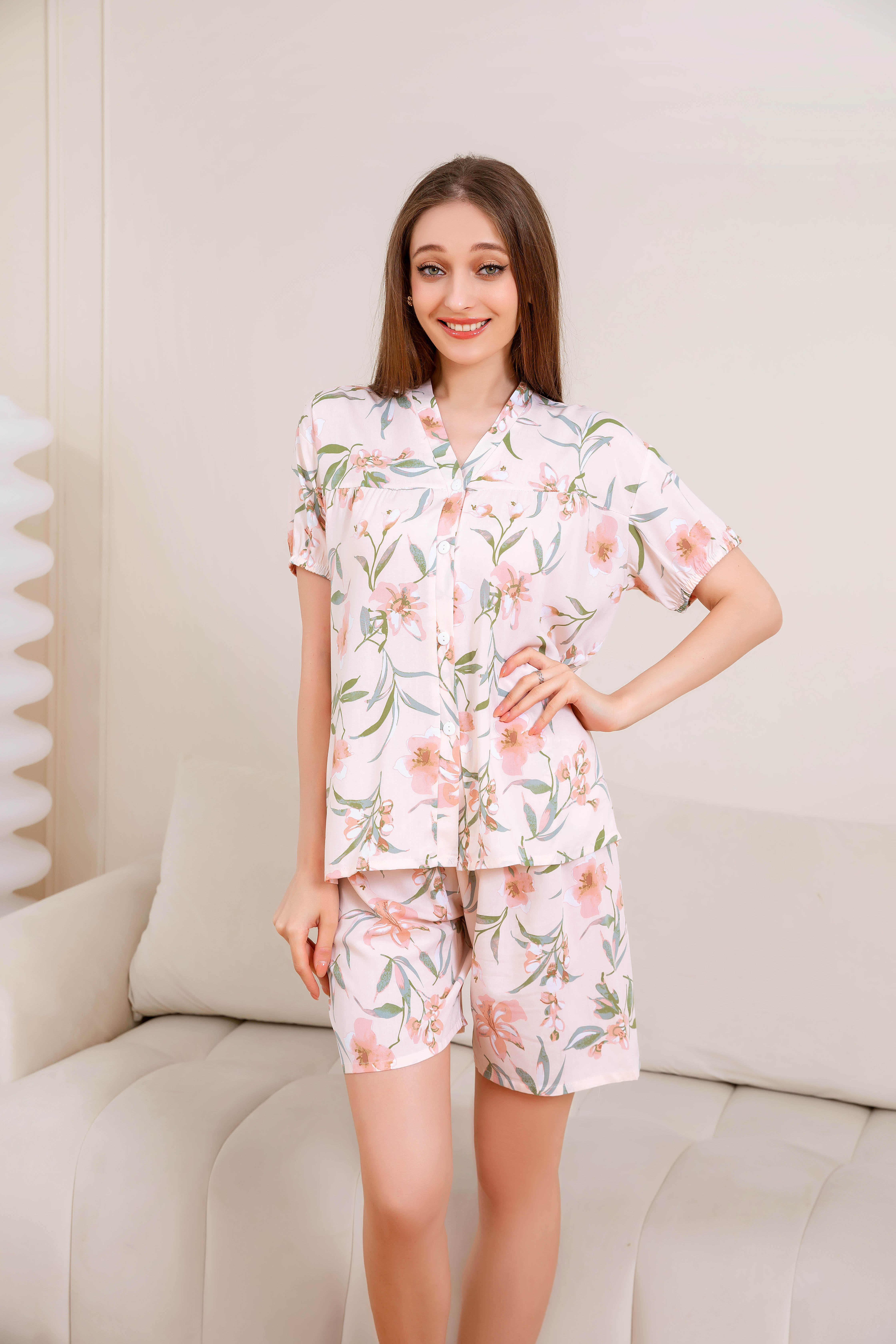 Women's home clothes pajamas foundation make-up gardenia shorts set D212