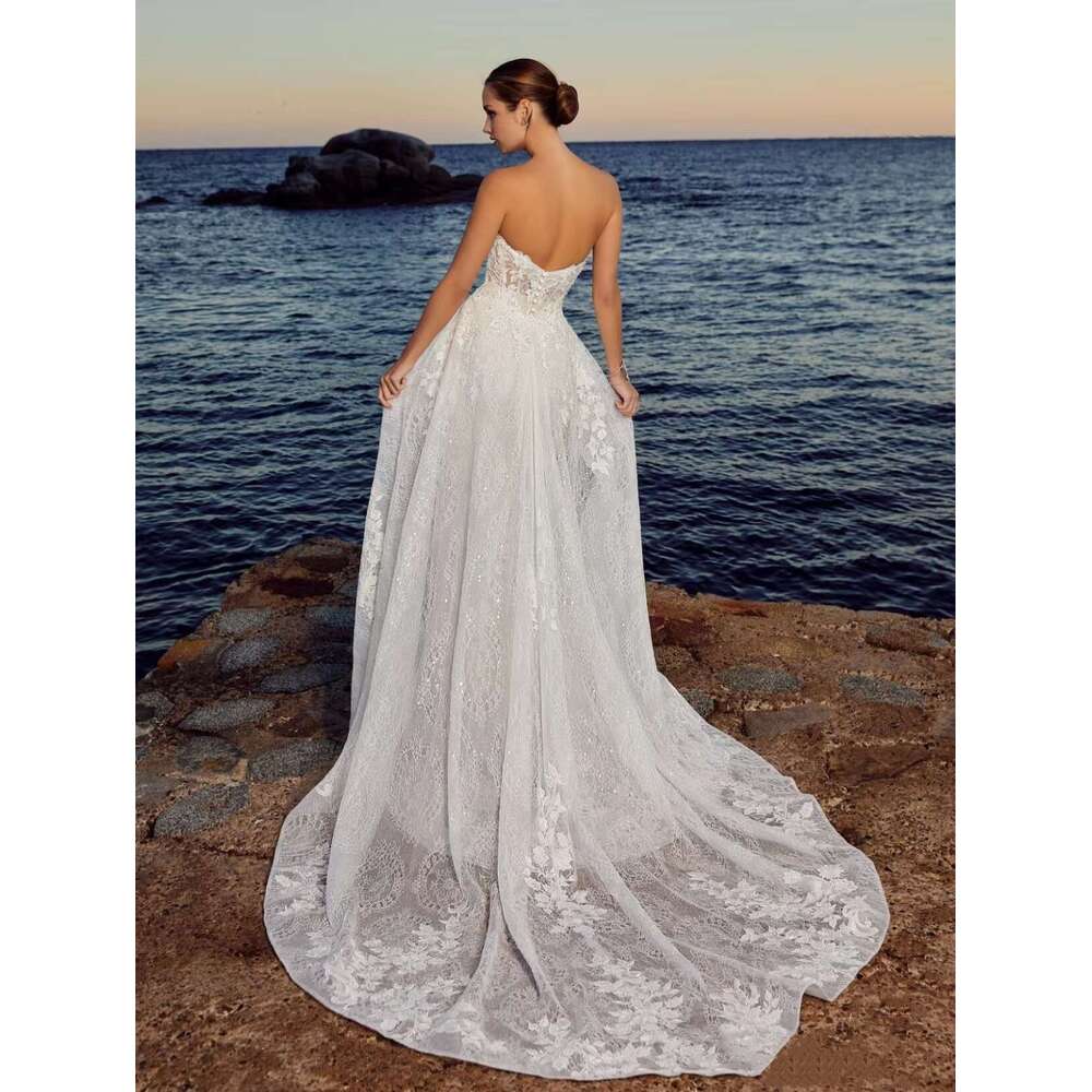 Beach Wedding Dresses With Detachable Train Sexy Bridal Gowns Lace Robes Sleeveless Backless Vintage Vestidos De Novia 2024 0213
