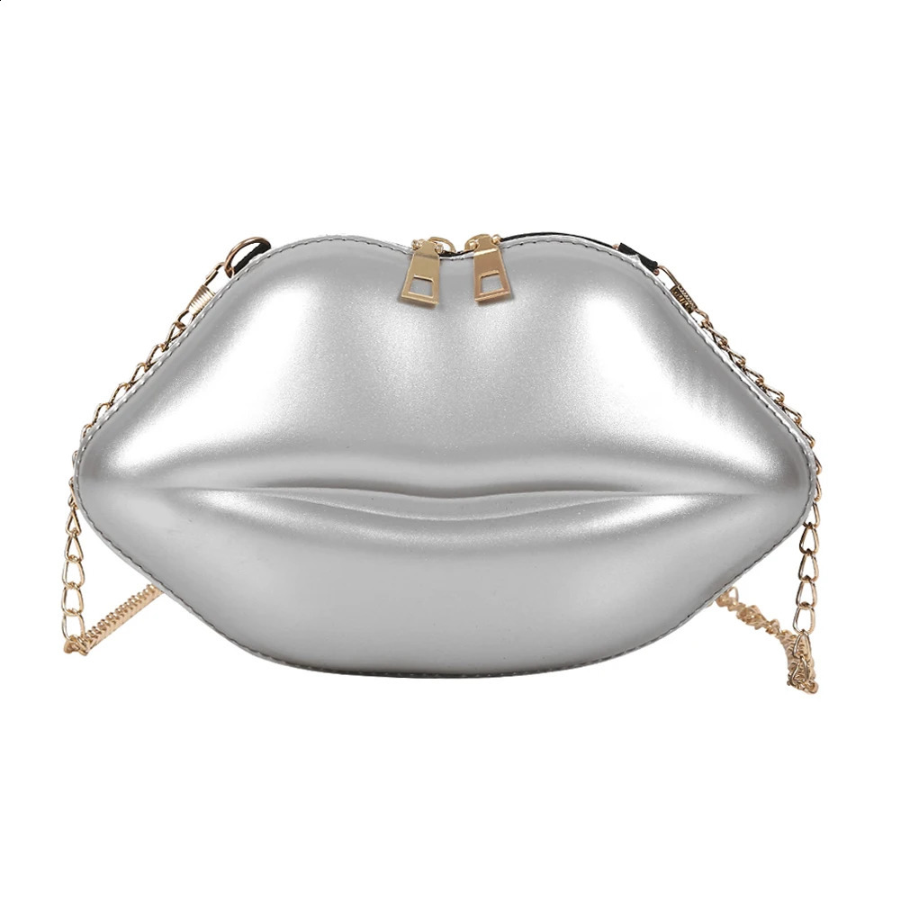 Stylish Lips Messenger Bag Women PVC Solid Shoulder Chain Crossbody Bags Girls Mini Zipper Evening Party Handbags 240722