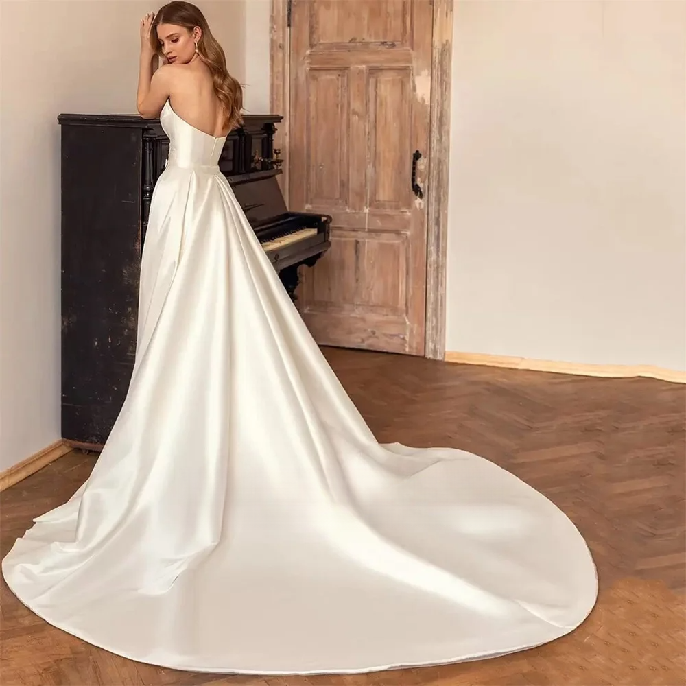 Beach Love Sexy Sweetheart Pleated Mermaid Wedding Dresses Elegant Detachable Train Sleeveless Or Length Backless Bridal Gown