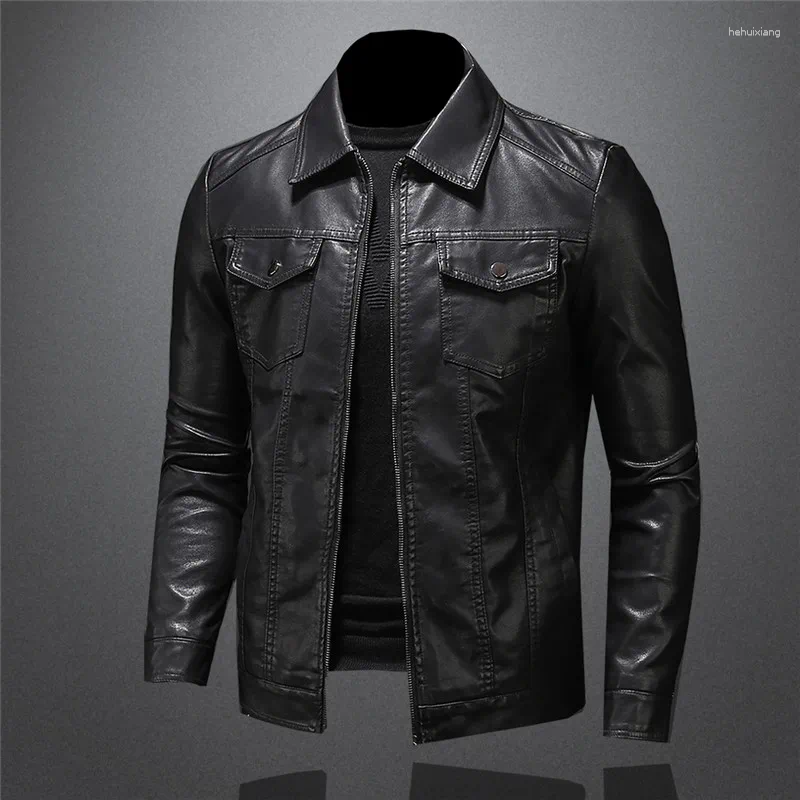 Men's Leather Motorcycle Jacket, Black Zipper Lapel Slim Fit Pu Coat M-5Xl
