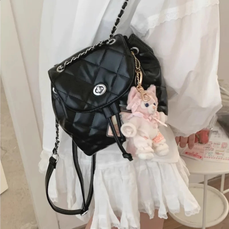 Diamond Lattice Fashion Chain Trendy Streetwear Handbag Drawstring Backpack Casual Edition Backpack Spicy Y2k Backpack 250318