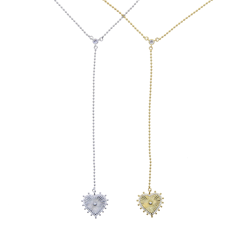 2025 Heart Pendant Fashion Necklace Wholesale High Quality Beaded Chain Sparking CZ Long Sexy Y Larait Women Jewelry