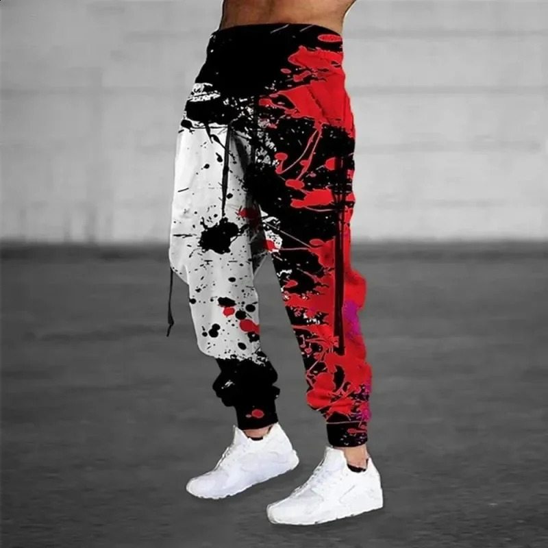 Graffiti Drawstring Long Mens Casual Sweatpants Joggers 3D Print Camo Trousers Mens Clothing Track Vintage Pants Clothes Man 240722