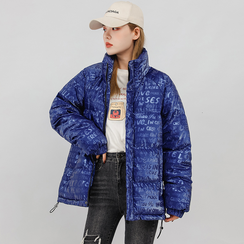 Winter American fashion brand leather women, Korean version, trendy loose collar jacket, letter reflective cotton jacket for men F723#88 8557d4