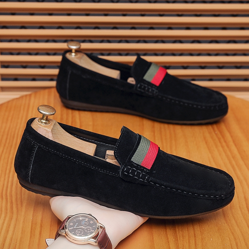 Four season frosted suede leather with soft sole and plush, lazy British style high-end bean shoes for men's casual shoes