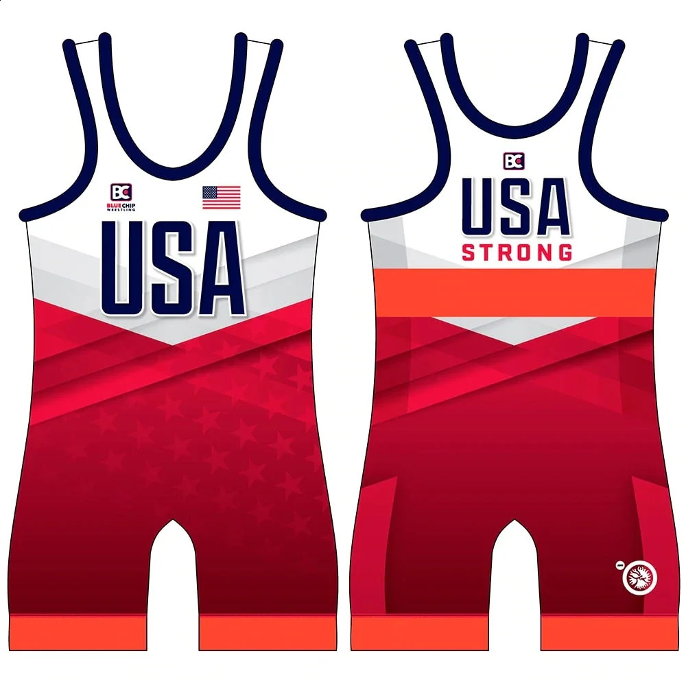 Usa Professional Coverall Training Competition Freestyle Wrestling Suits High Elastic Mens Gymnastics Wrestling Outfit 240718