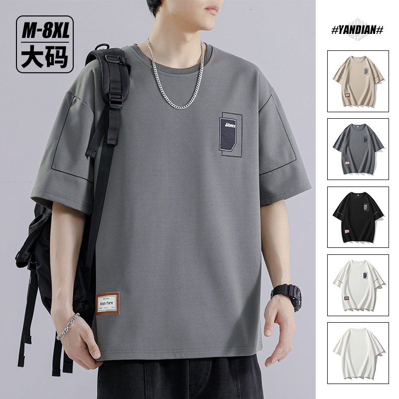 2024 Summer New T-shirt with American Embroidered Chest Short sleeved Men's Loose and Versatile Casual