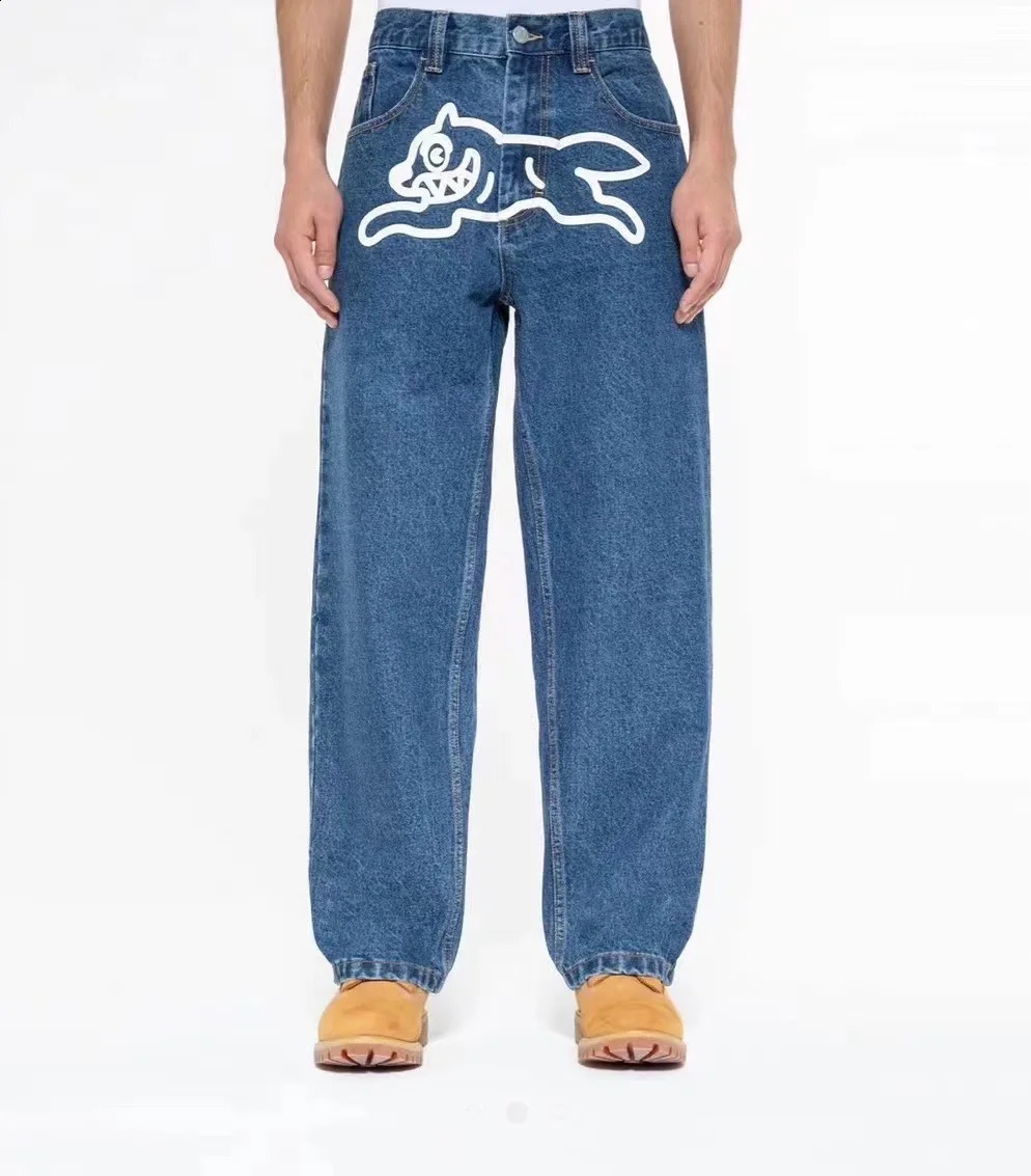 American Mens Flying Dog Jeans Graphic Printed Y2k Pants Wide Leg Loosen Fit Denim Clothing For Male 240722
