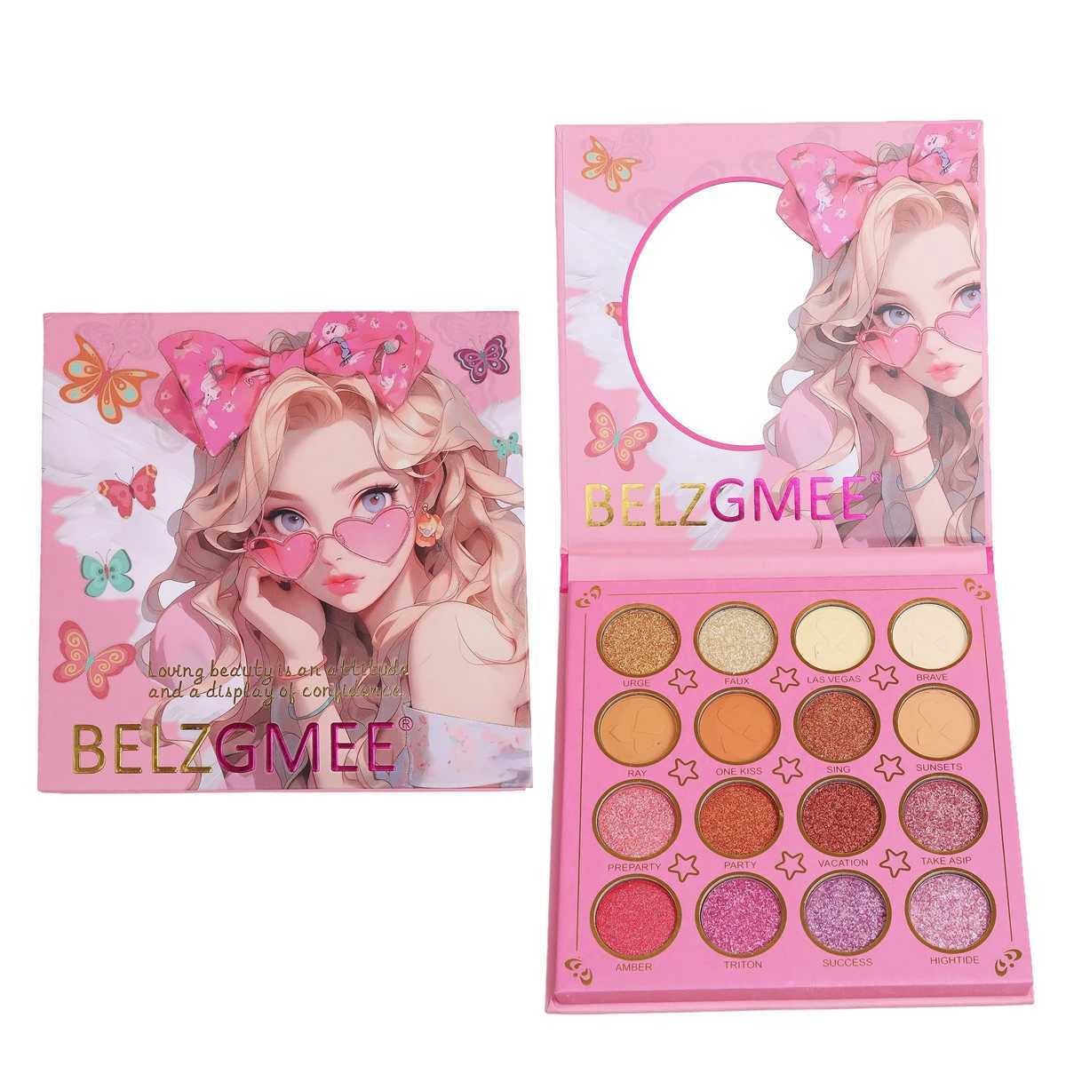 BELZGMEE 16 color portable matte eye shadow color palette with mirror flash shimmer powder blusher professional facial makeupW240730