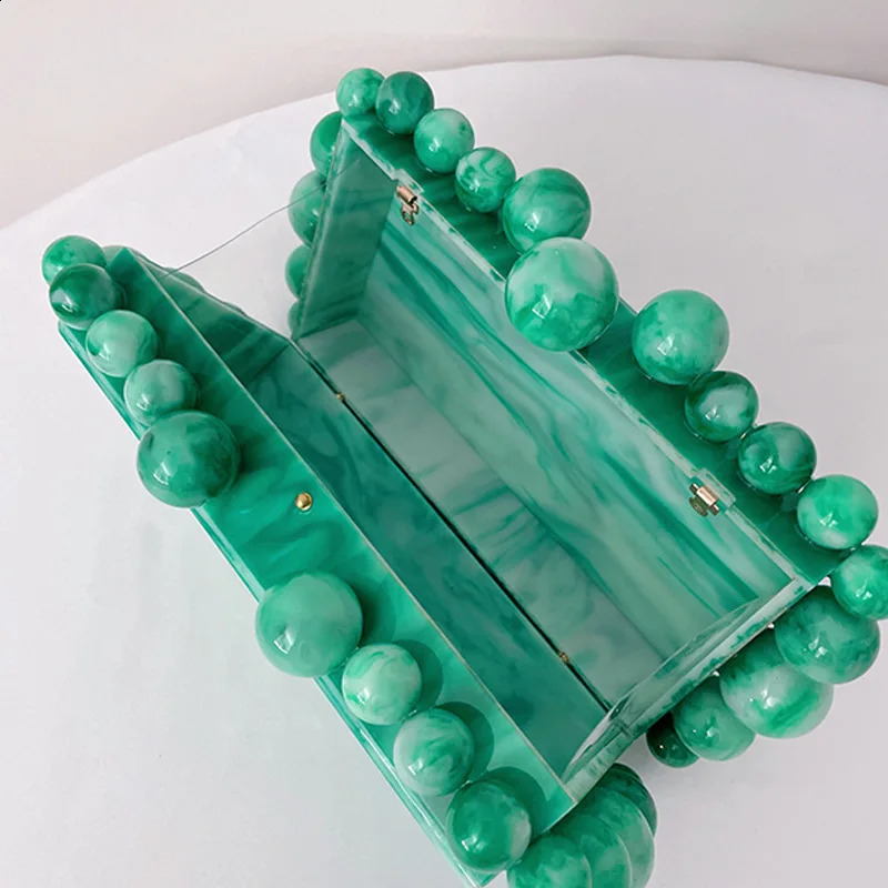 Acrylic clutch bag women evening party beaded purse pink green purple pearl color 240830