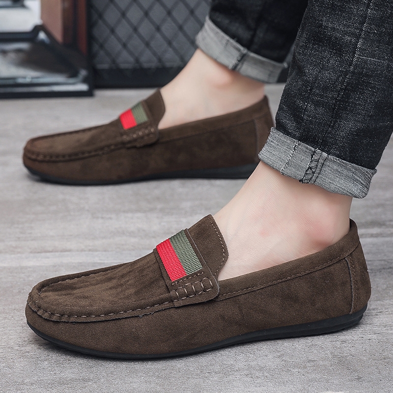 Four season frosted suede leather with soft sole and plush, lazy British style high-end bean shoes for men's casual shoes