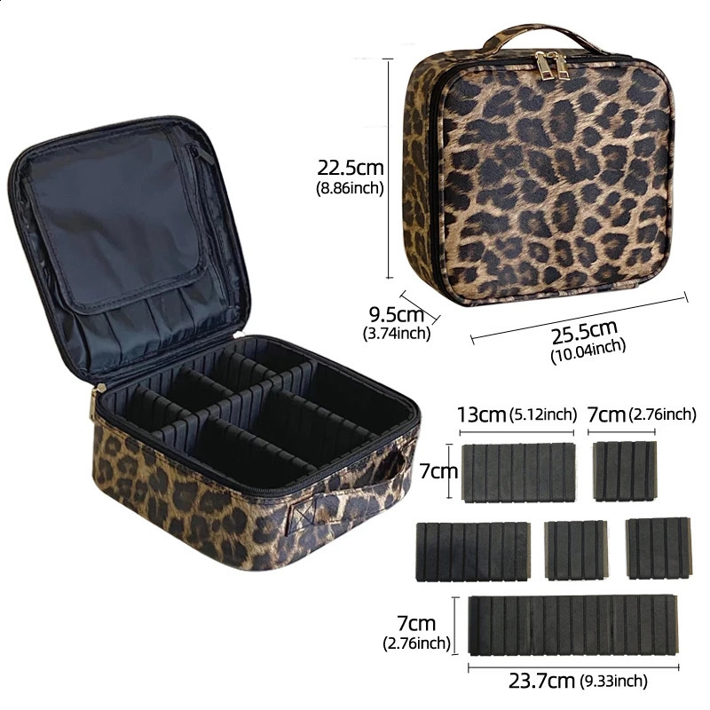 PU Leather Travel Large Capacity Beauty Makeup Case Leopard Waterproof Cosmetic Bag 240805