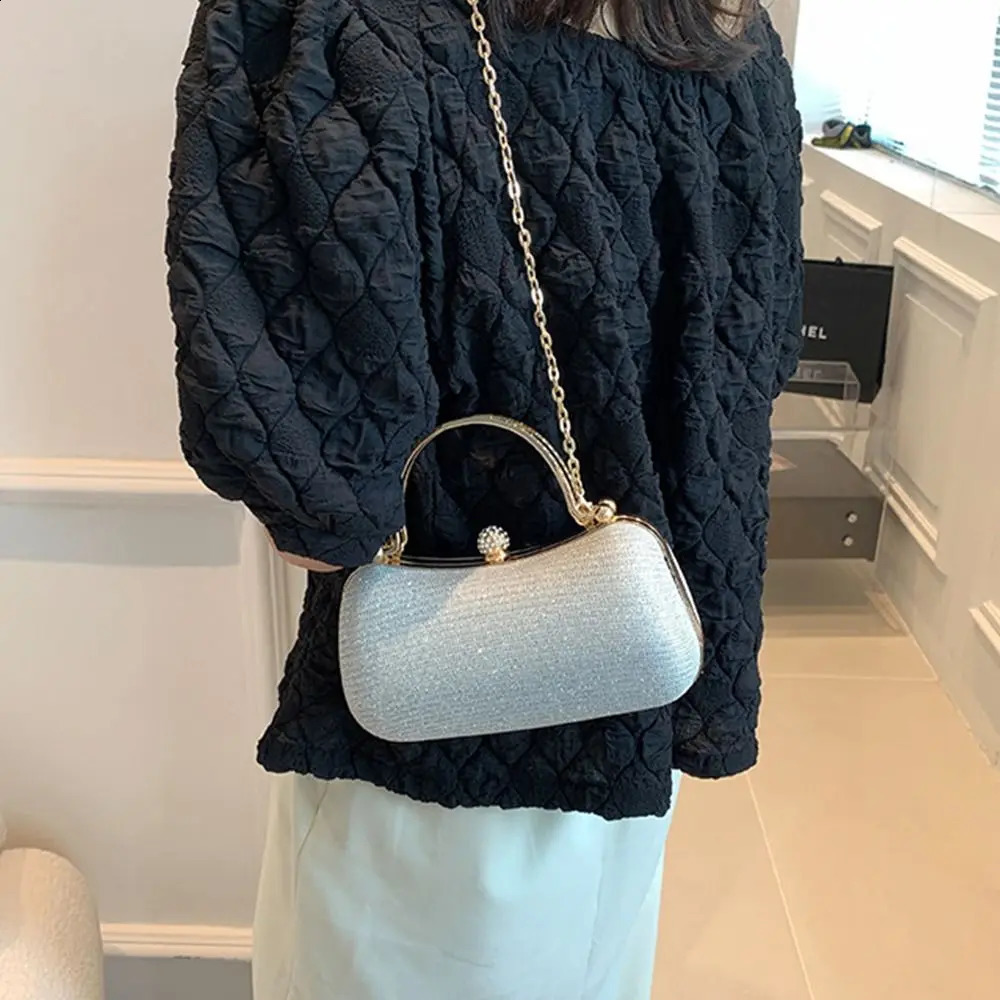 1Pc Clutch Bag Evening Fashion Shoulder Dinner Women Handbags Beaded Rhinestones Chain Purse for Wedding Party 240731