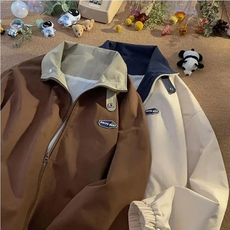 Y2K Vintage Jackets Women Autumn Bf Harajuku Oversized Streetwear Casual Windbreaker Korean Solid Lapel Zipper All-Match Coats 240722