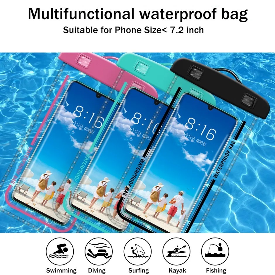 IPX8 PVC Universal Swin Swimming Waterproof Bag Transparent Touch Screen For Below 7.2 inch Phone iPhone 16 15 Pro Max Samsung S24 S25 Xiaomi Redmi Ph