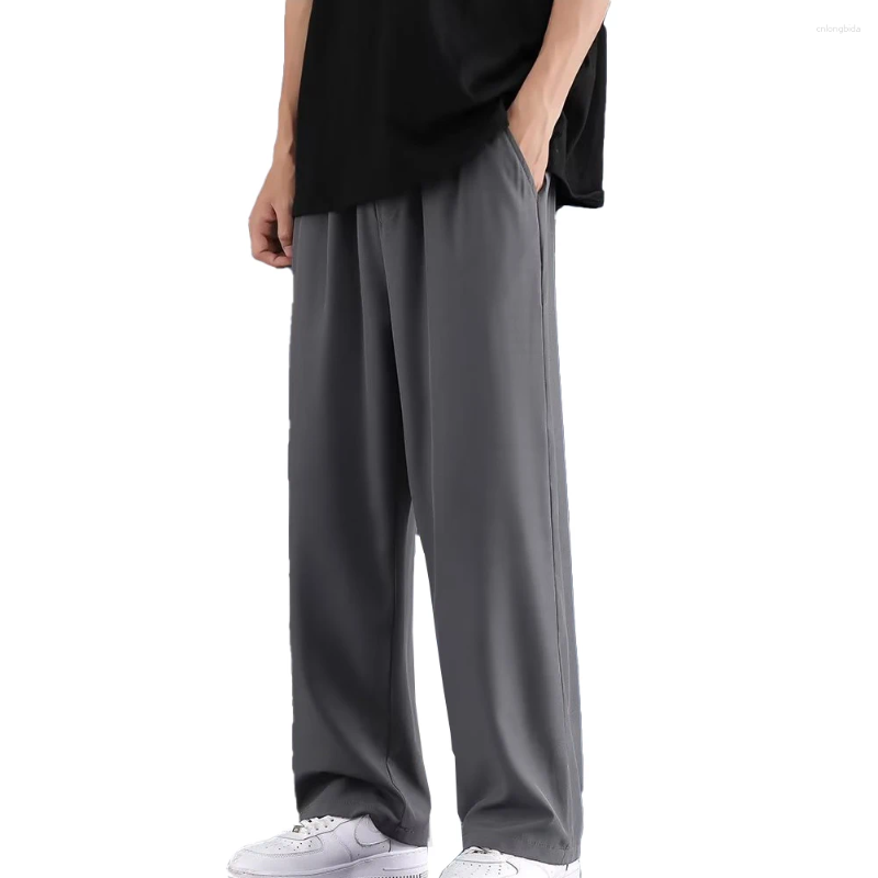 Mens Pants Casual Man Ice Silk Wide Leg Solid Elastic Waist Plus Size 5XL Sweatpants Jogger Trousers Sport Gym Baggy For Men