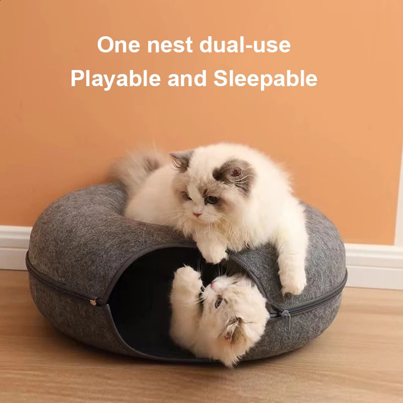 Donut Felt Cat Nest Fun Interactive Toy Tunnel Spliceable Kitten Sports Equipment Training House Semi-enclosed And Detachable