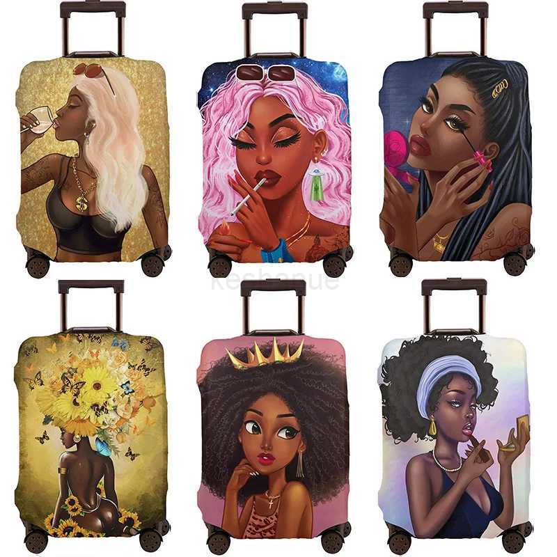 Afro Woman Luggage Cover Black Girl Travel Suitcase Protector Elastic Protective Washable Baggage Cover Fits L 25-28 InXJ240723