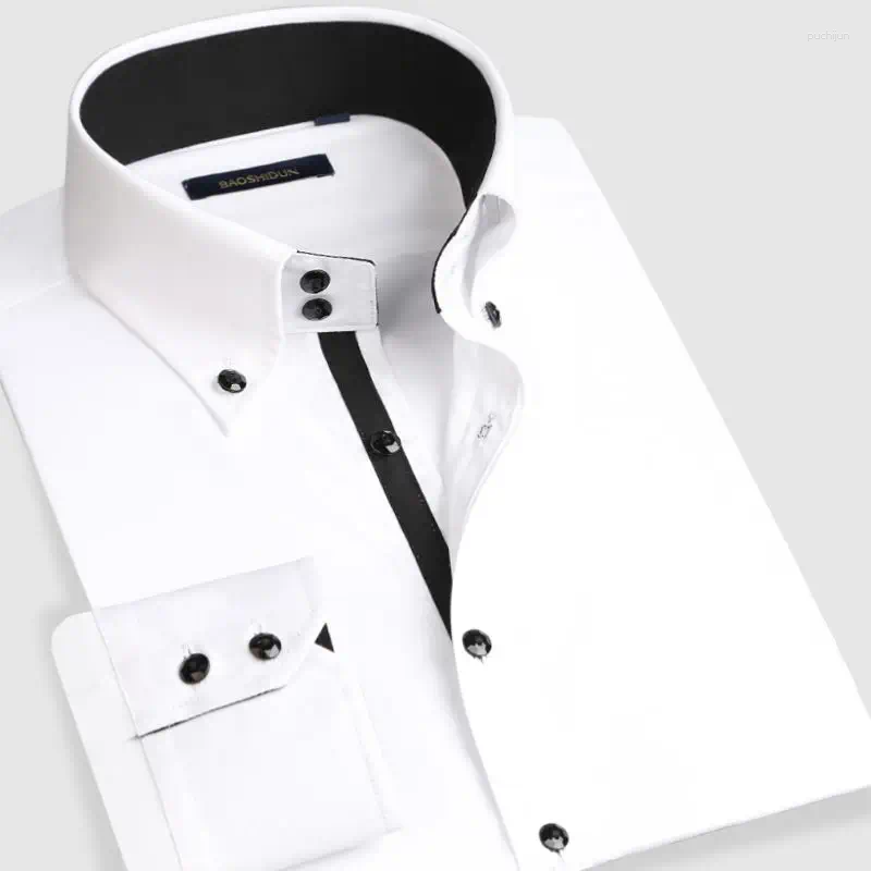 Men's Casual Shirts Dress Shirt Men Button-down Collared Formal Business Long Sleeve Korean Fashion Slim Fit Male Designer White