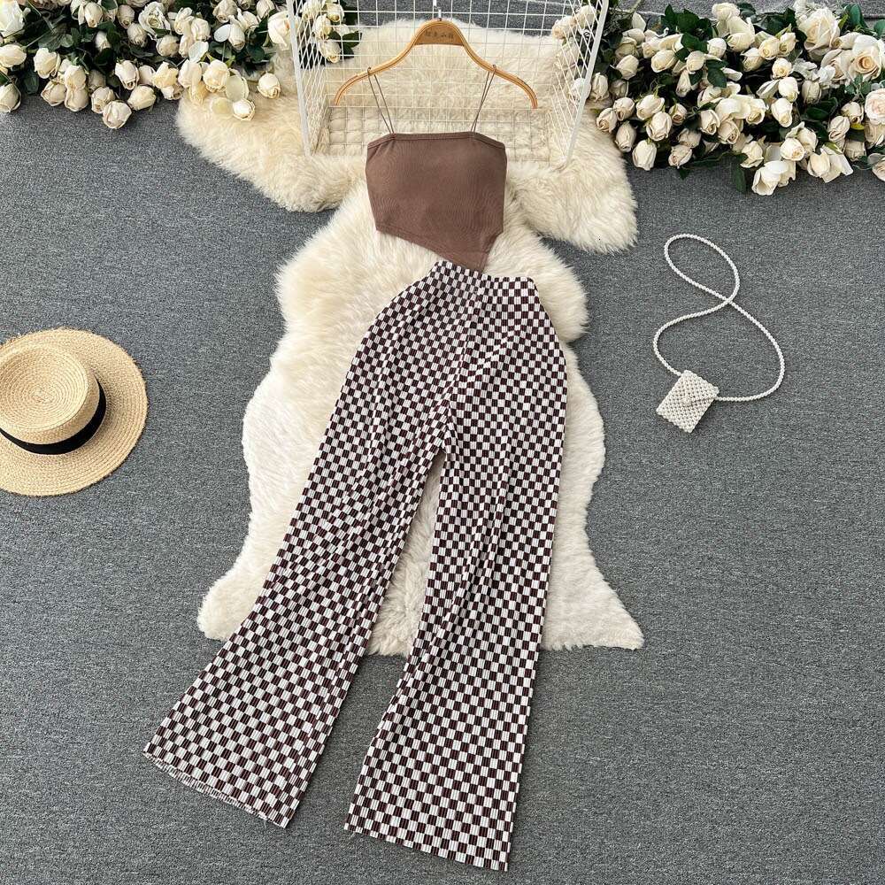 Spicy Girl Two Piece Set of Womens Style Bra and Strap Short Knitted Top Printed High Waist Wide Leg Pants Sexy Dress Bifurcated Novelty Pregnant Wome
