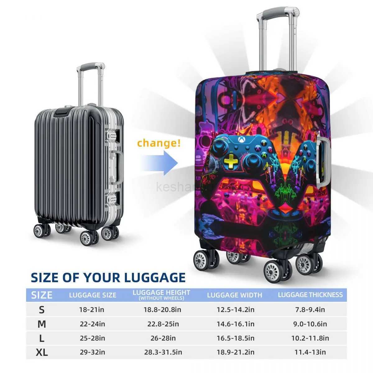 Gamer Controller Pattern Suitcase Cover Abstract Neon Art Business Vacation Elastic Luggage Case ProtectorXJ240723