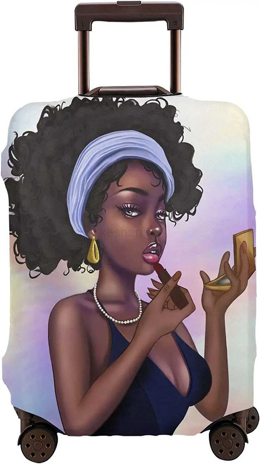 Afro Woman Luggage Cover Black Girl Travel Suitcase Protector Elastic Protective Washable Baggage Cover Fits L 25-28 InXJ240723