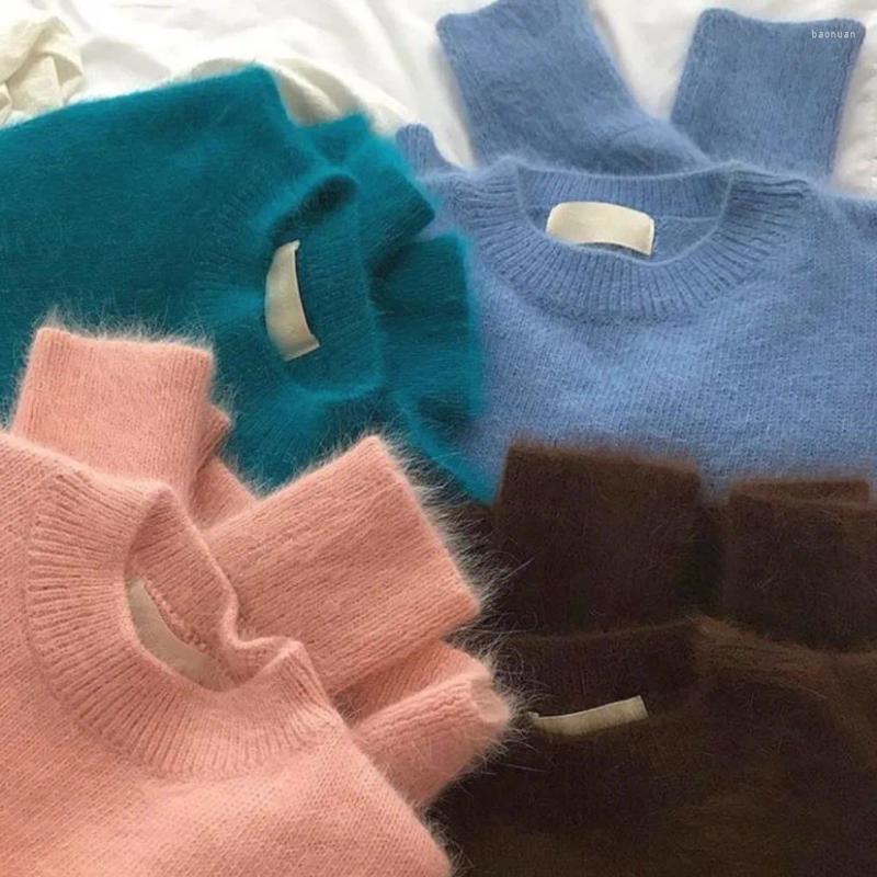 Women's Sweaters Chic Soft Solid Color Woman Knit Round Collar Loose Casual Long Sleeve Women Pullovers 2024 Autumn Winter Clothes Blue