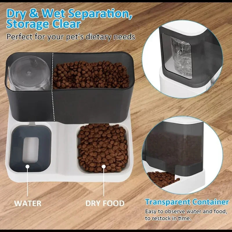 Dog Cat Automatic Feeder And Water Dispenser 2 In 1 Unplug And Prevent Overturning Large Capacity Bowl