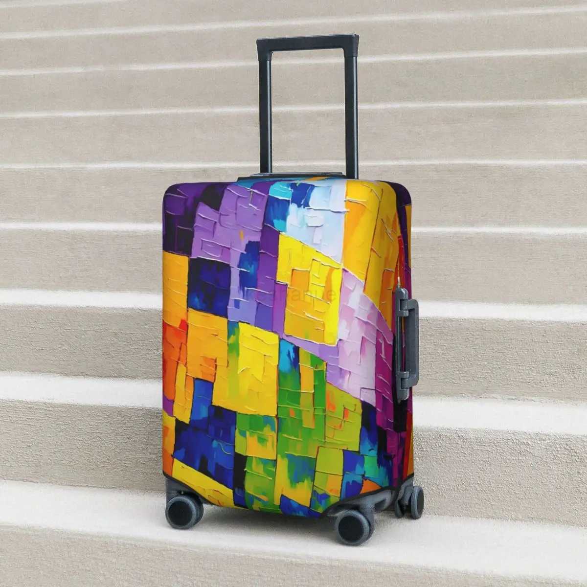 Brush Print Suitcase Cover Abstract Geometric Holiday Business Strectch Luggage Accesories ProtectionXJ240723
