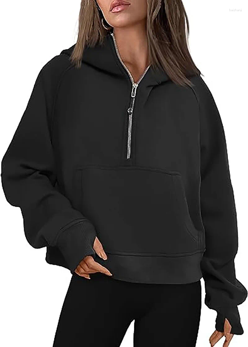 Women's Hoodies Half Zip Sweatshirts Cropped Fleece Womens Quarter Up Pullover Sweaters Fall Outfits 2025 Winter Clothes