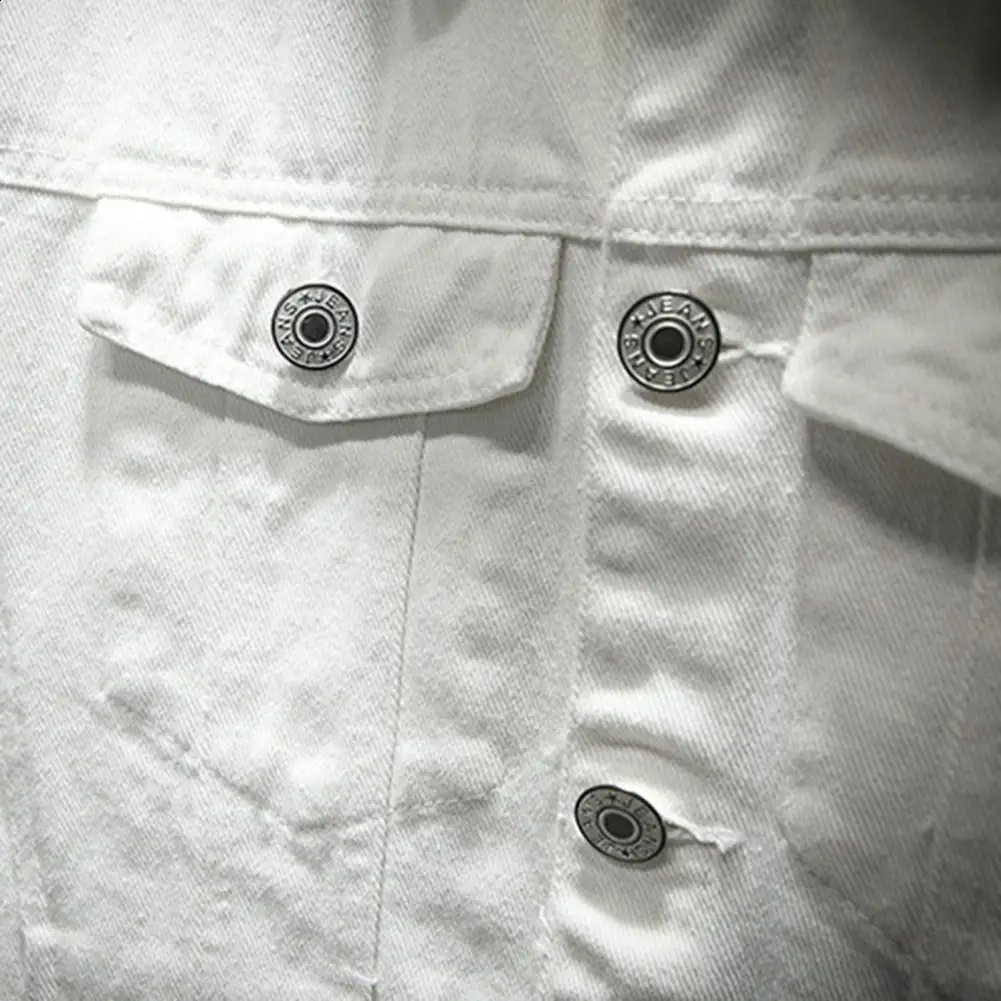 Ripped Hole Jean Men Jackets Outerwear Warm Denim Coats Turndown Collar Loose Buttons Men Denim Jackets Solid Color Denim Coat 240827