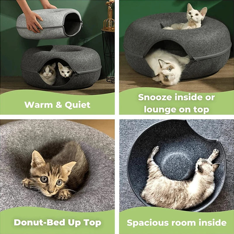 Donut Felt Cat Nest Fun Interactive Toy Tunnel Spliceable Kitten Sports Equipment Training House Semi-enclosed And Detachable