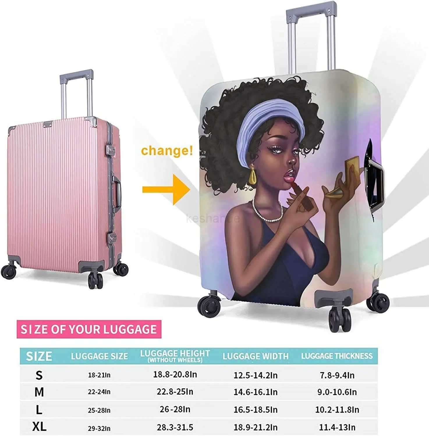 Afro Woman Luggage Cover Black Girl Travel Suitcase Protector Elastic Protective Washable Baggage Cover Fits L 25-28 InXJ240723