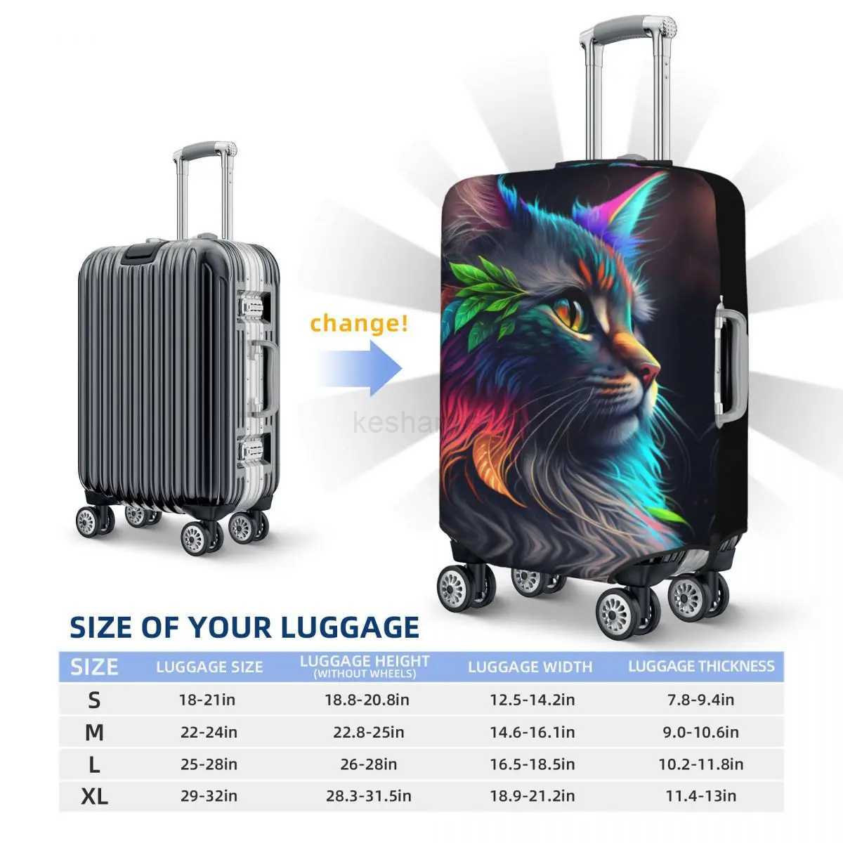 Cute Cat Head Suitcase Cover Holiday abstract animal Elastic Luggage Case Travel ProtectorXJ240723