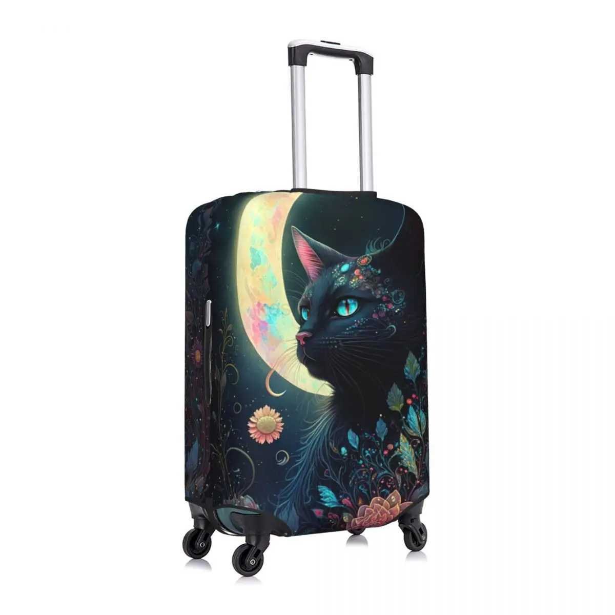 Mystical Moon Cat Suitcase Cover flowers Fun Cruise Trip Protector Luggage Supplies HolidayXJ240723