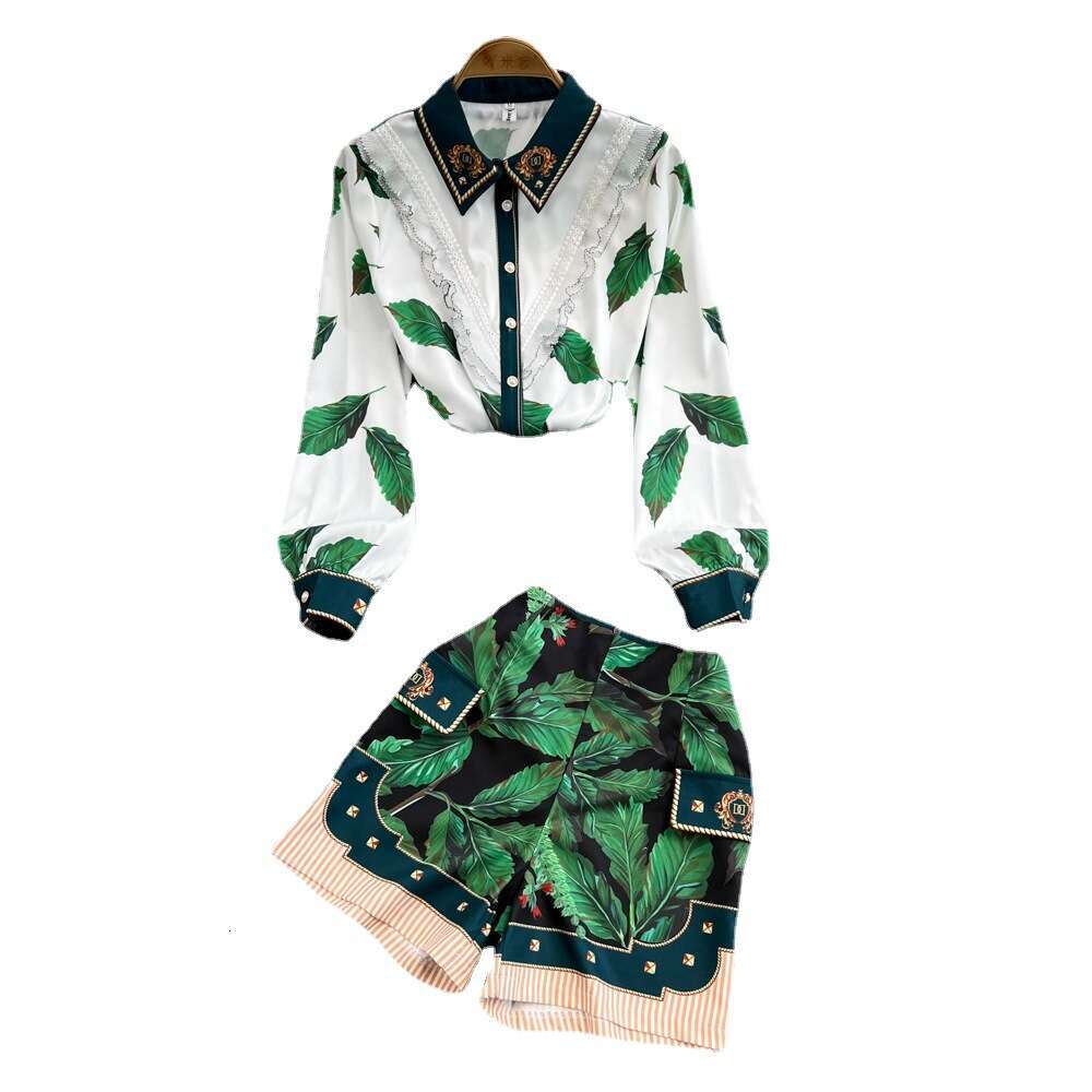 Fashionable Set, Light and Mature Style, Socialite Temperament, Lace Patchwork Shirt, Womens High Waisted Wide Leg Shorts, Trendy Waist Temperament Si
