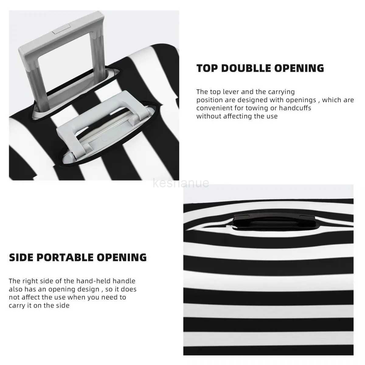 Vintage Striped Print Suitcase Cover Black White Vertical Stripes Vacation Cruise Trip Useful Luggage Supplies ProtectorXJ240723