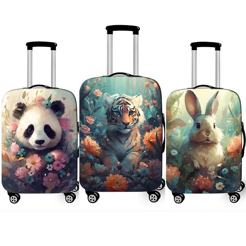 Cute Animal Tiger Rabbit Panda Pattern Luggage Cover for Travel Watercolor Suitcase Protective Cover Elastic Trolley Case CoverXJ240723