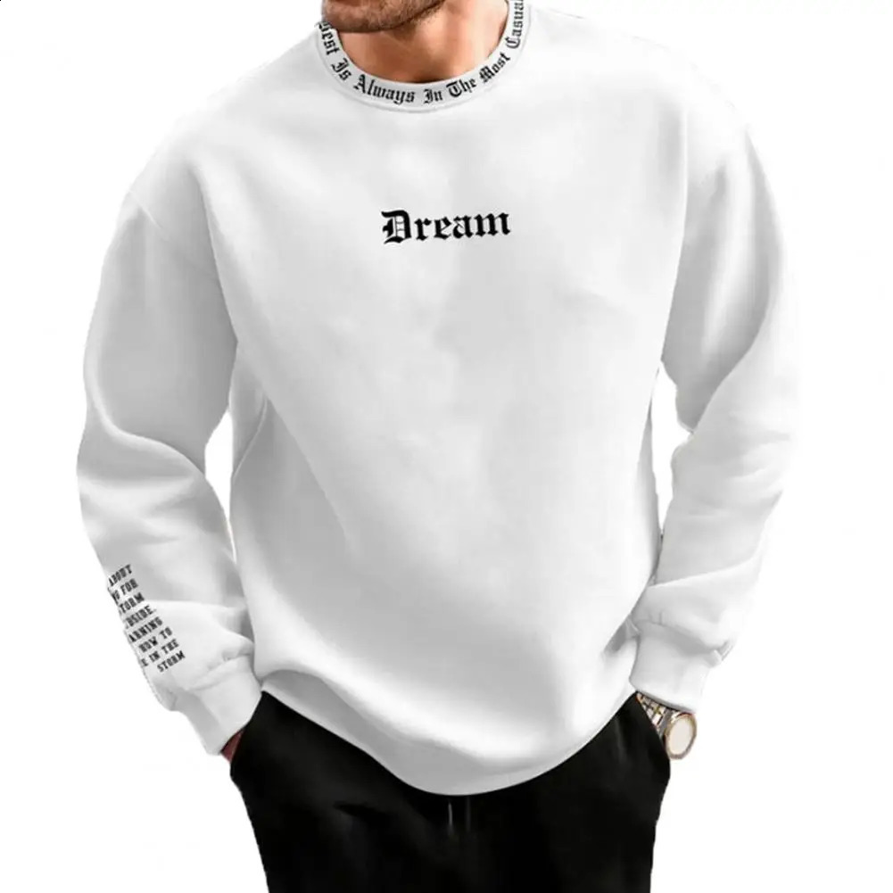 Men Fall Winter Sweatshirt Round Neck Long Sleeve Men Top Letter Print Thick Loose Warm Mid Length Men Casual Top 240820