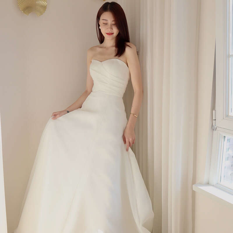 Fashion Sexy Strapless Wedding Dress Elegant A-e Sleeveless Vestido Noiva Classic Lace Up Small Train Robe De Mariee